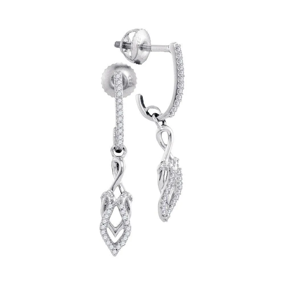 10K White Gold Round Diamond J-Hoop Dangle Screwback Earrings 1/6 Cttw