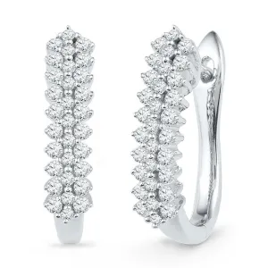 10K White Gold Round Diamond Oblong Hoop Earrings 1/2 Cttw