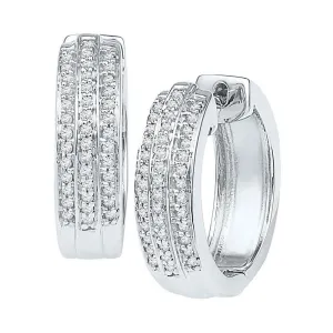 10K White Gold Round Diamond Triple Row Huggie Earrings 1/4 Cttw