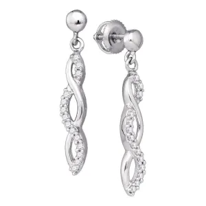 10k White Gold Round Pave-set Diamond Journey Dangle Screwback Stud Earrings 1/4 Cttw
