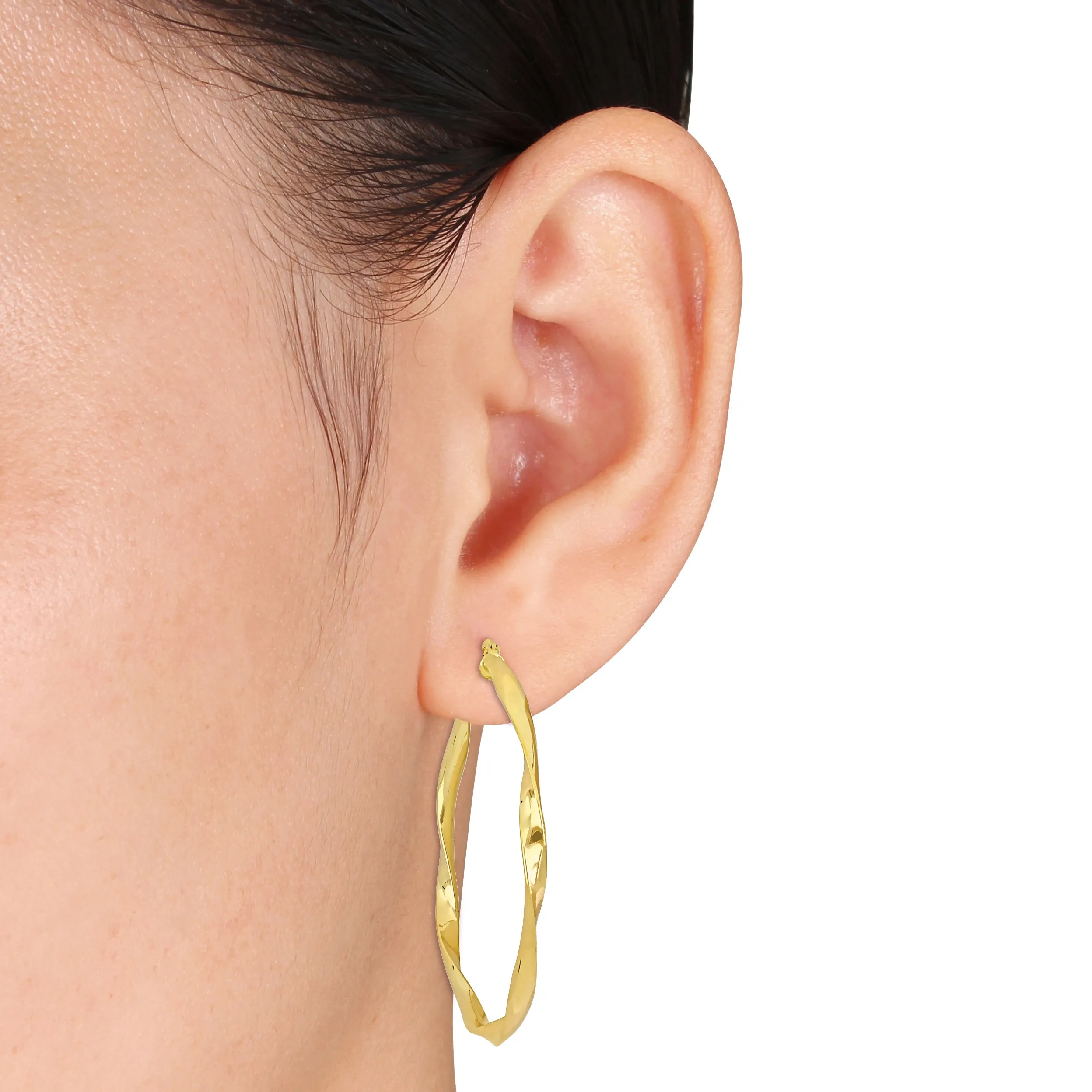 10K YELLOW GOLD 47MM TWIST HOOP EARRINGS