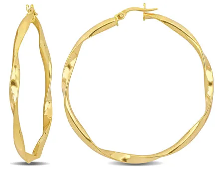 10K YELLOW GOLD 47MM TWIST HOOP EARRINGS