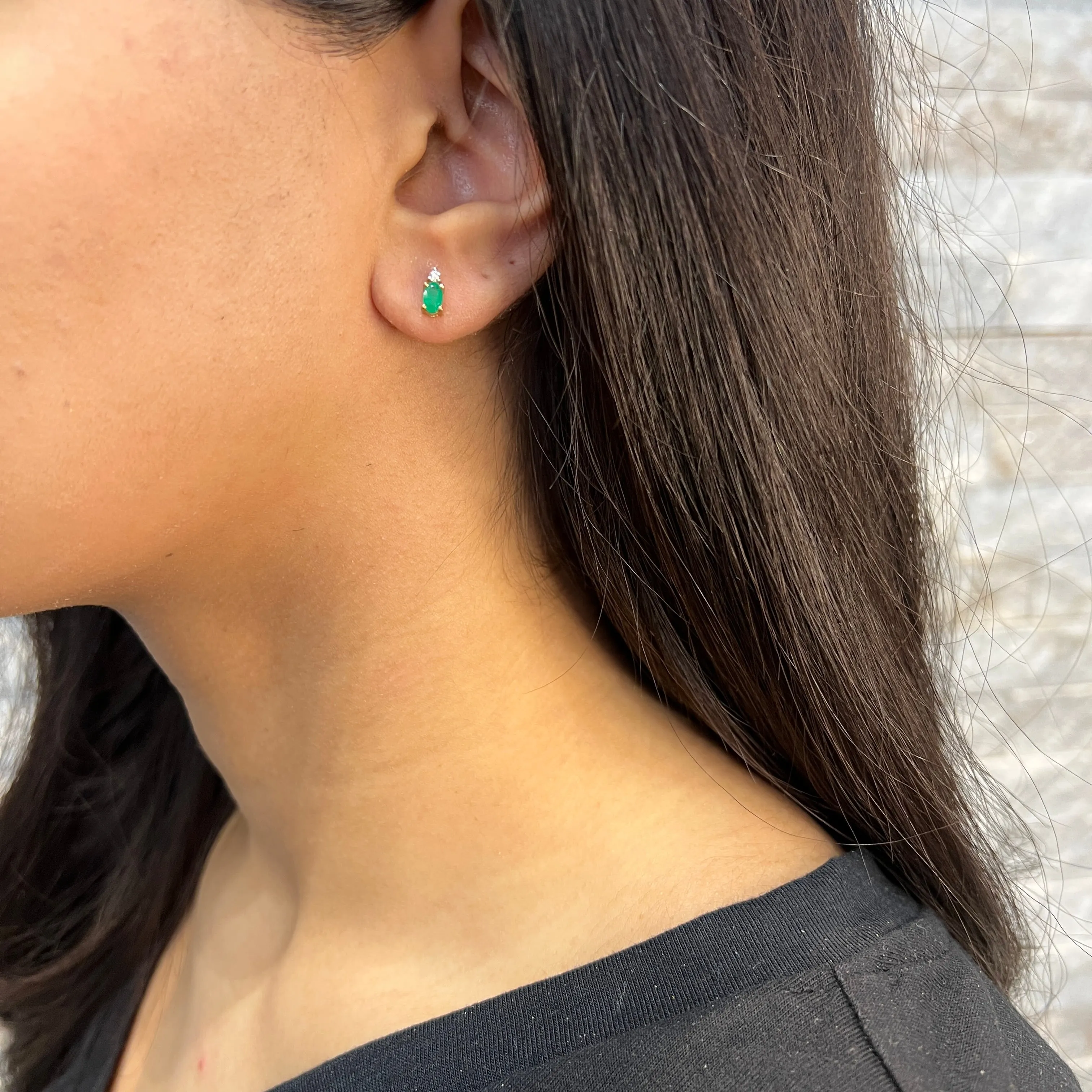 10K Yellow Gold Emerald and Diamond Stud Earrings