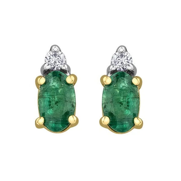 10K Yellow Gold Emerald and Diamond Stud Earrings