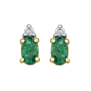 10K Yellow Gold Emerald and Diamond Stud Earrings
