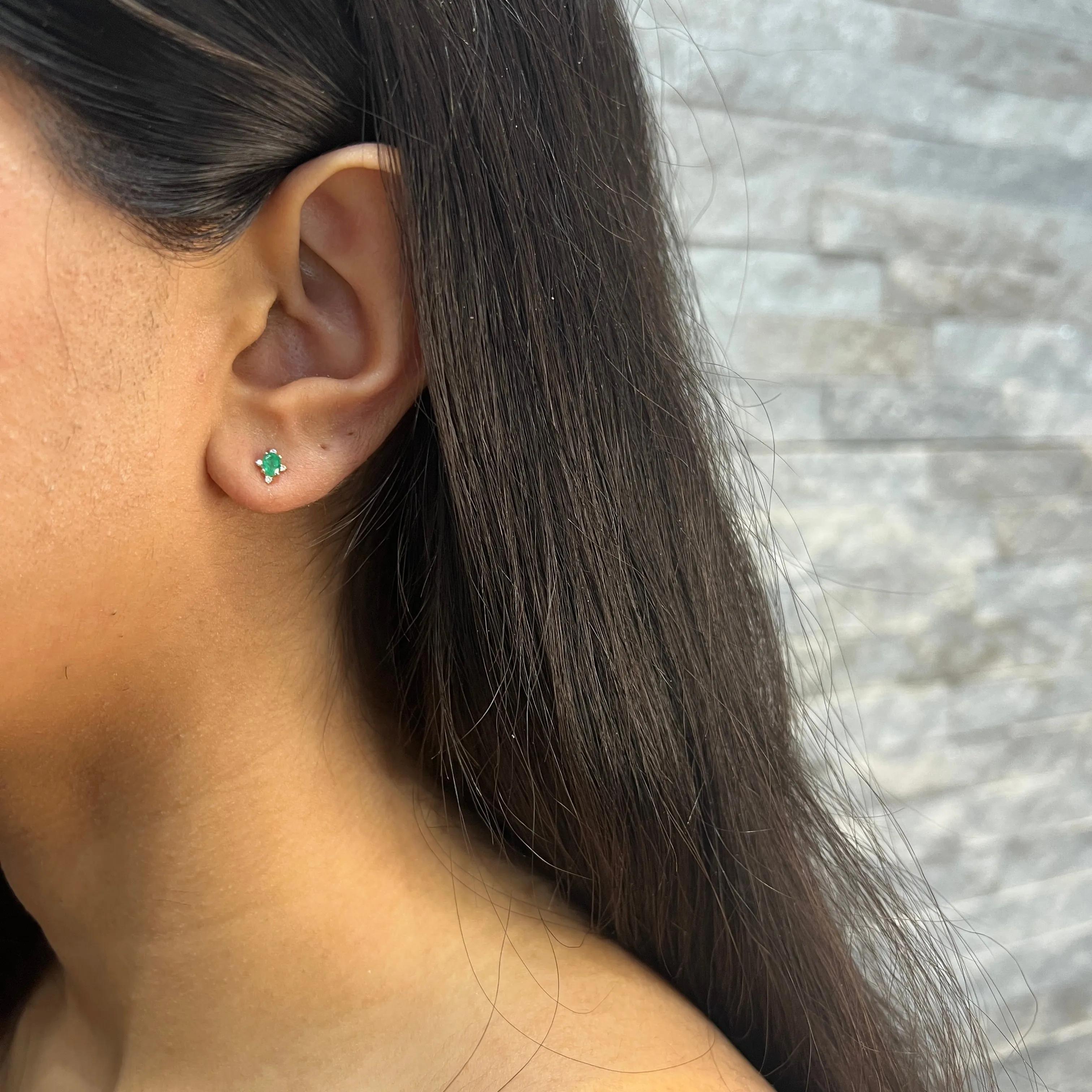 10K Yellow Gold (May) Birthstone Emerald and Diamond Stud Earrings