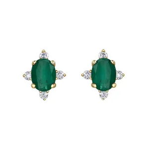 10K Yellow Gold (May) Birthstone Emerald and Diamond Stud Earrings