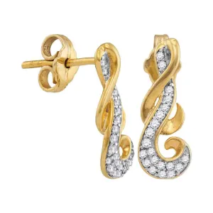 10K Yellow Gold Round Diamond Cluster Curled Screwback Earrings 1/6 Cttw