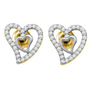 10K Yellow Gold Round Diamond Heart Earrings 1/5 Cttw