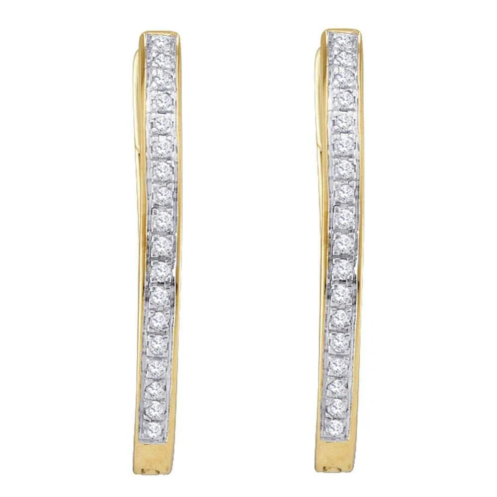 10K Yellow Gold Round Diamond Single Row Hoop Earrings 1/10 Cttw