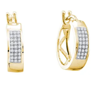 10K Yellow Gold Round Diamond Triple Row Hoop Earrings 1/6 Cttw