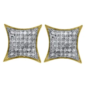 10K Yellow Gold Round Pave-set Diamond Square Kite Cluster Earrings 1/5 Cttw