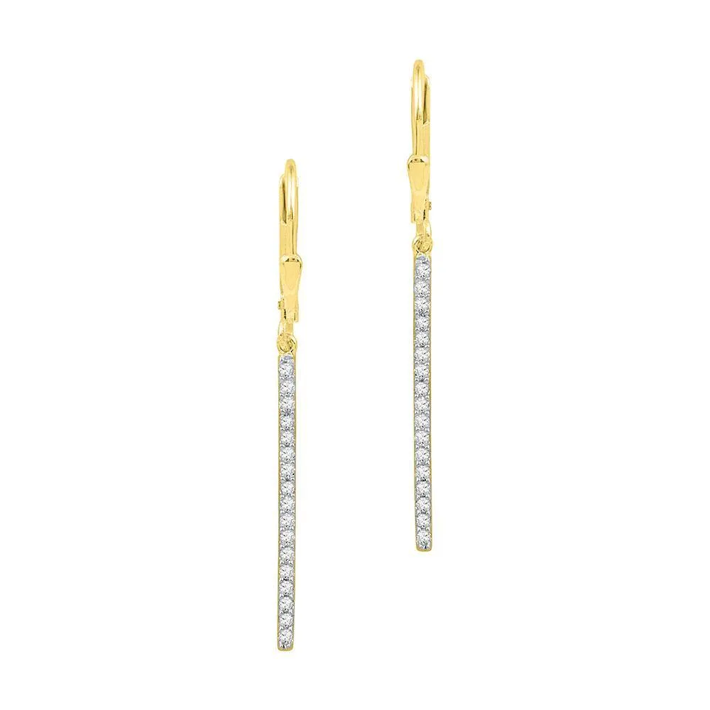10K Yellow Gold Round Pave-set Diamond Stick Dangle Earrings 1/4 Cttw