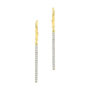 10K Yellow Gold Round Pave-set Diamond Stick Dangle Earrings 1/4 Cttw