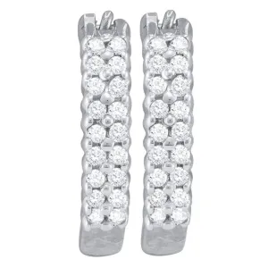 10kt White Gold Womens Round Pave-set Diamond Huggie Hoop Earrings 1/4 Cttw