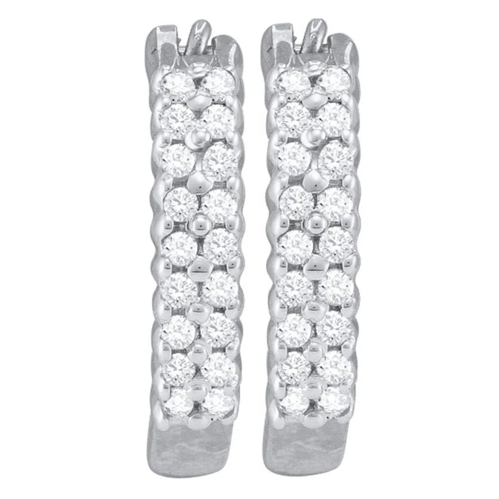 10kt White Gold Womens Round Pave-set Diamond Huggie Hoop Earrings 1/4 Cttw