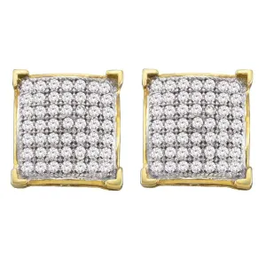 10kt Yellow Gold Womens Round Diamond Square Cluster Screwback Earrings 1/3 Cttw