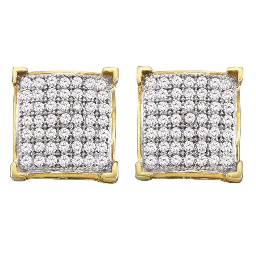 10kt Yellow Gold Womens Round Diamond Square Cluster Screwback Earrings 1/3 Cttw