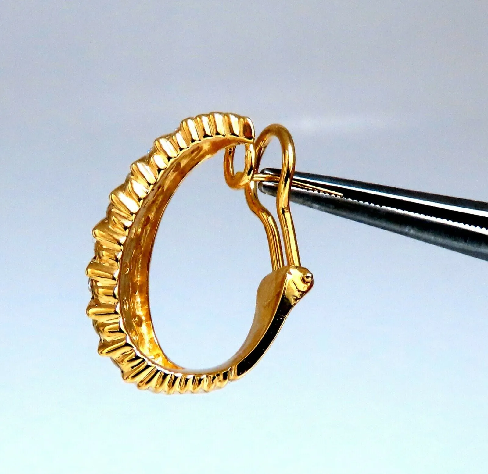 1.10ct Natural Diamonds Slant Row Channel Semi Hoop Earrings 14kt