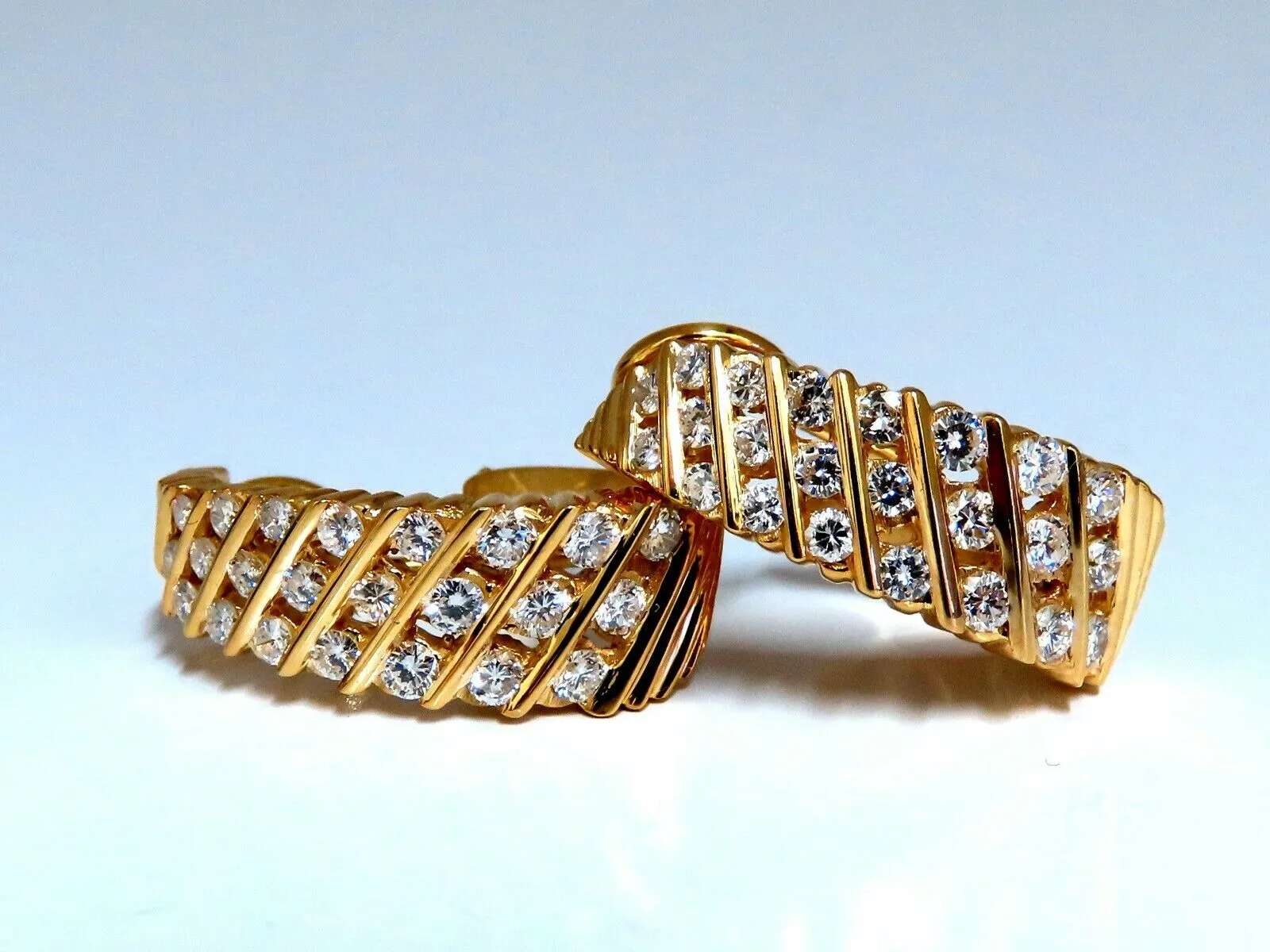 1.10ct Natural Diamonds Slant Row Channel Semi Hoop Earrings 14kt