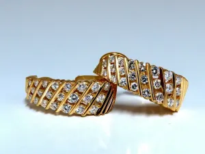 1.10ct Natural Diamonds Slant Row Channel Semi Hoop Earrings 14kt
