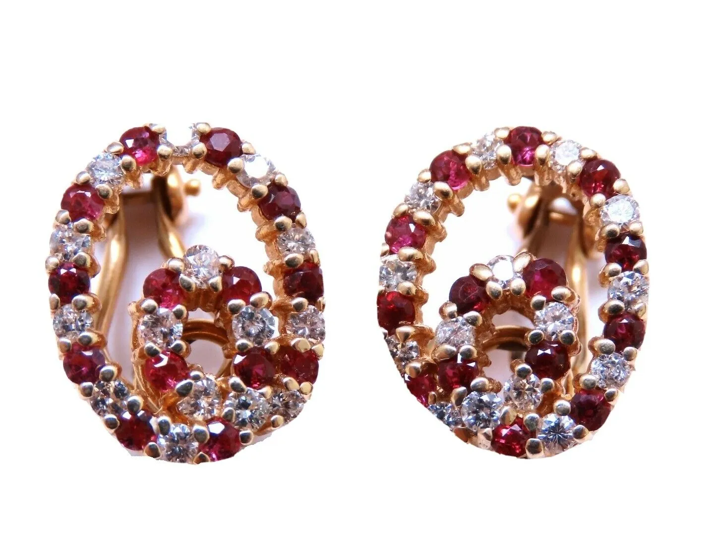 1.15ct. Natural Ruby Diamond Swirl Clip Earrings 14kt
