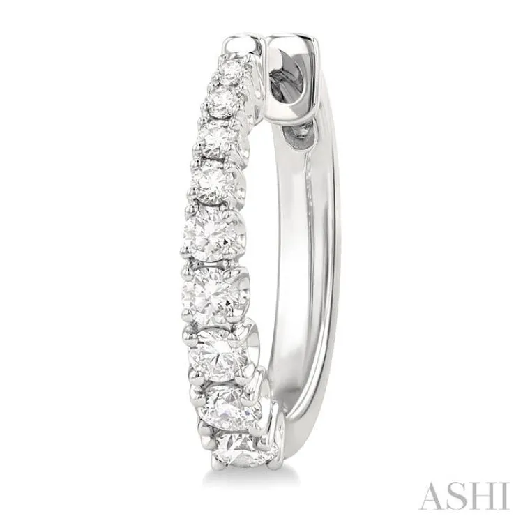 1/2 ctw Graduated Round Cut Diamond Fashion Hoop Earrings in 14K White Gold