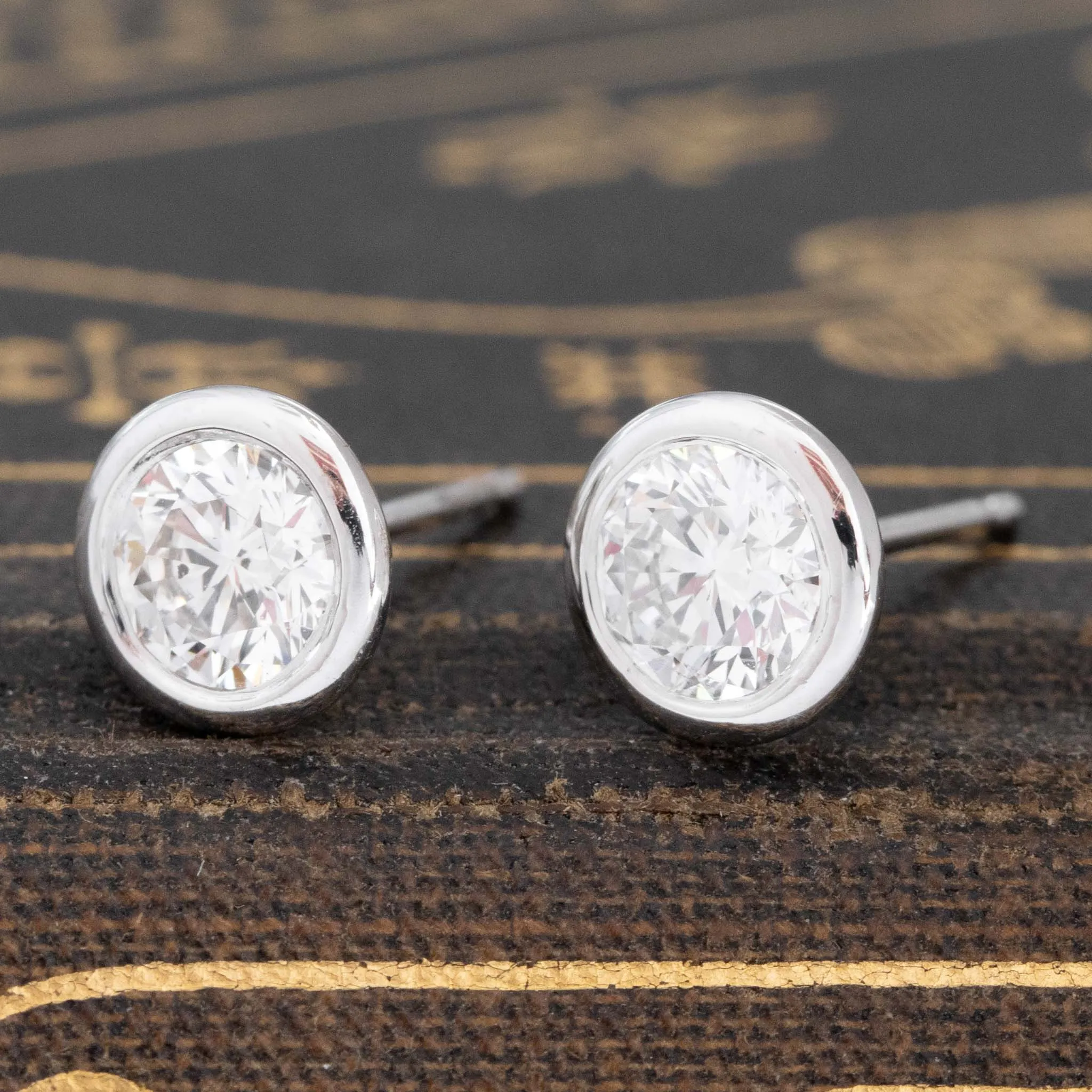 1.20ctw Round Brilliant Cut Diamond Bezel Stud Earrings