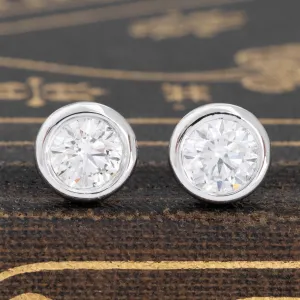 1.20ctw Round Brilliant Cut Diamond Bezel Stud Earrings
