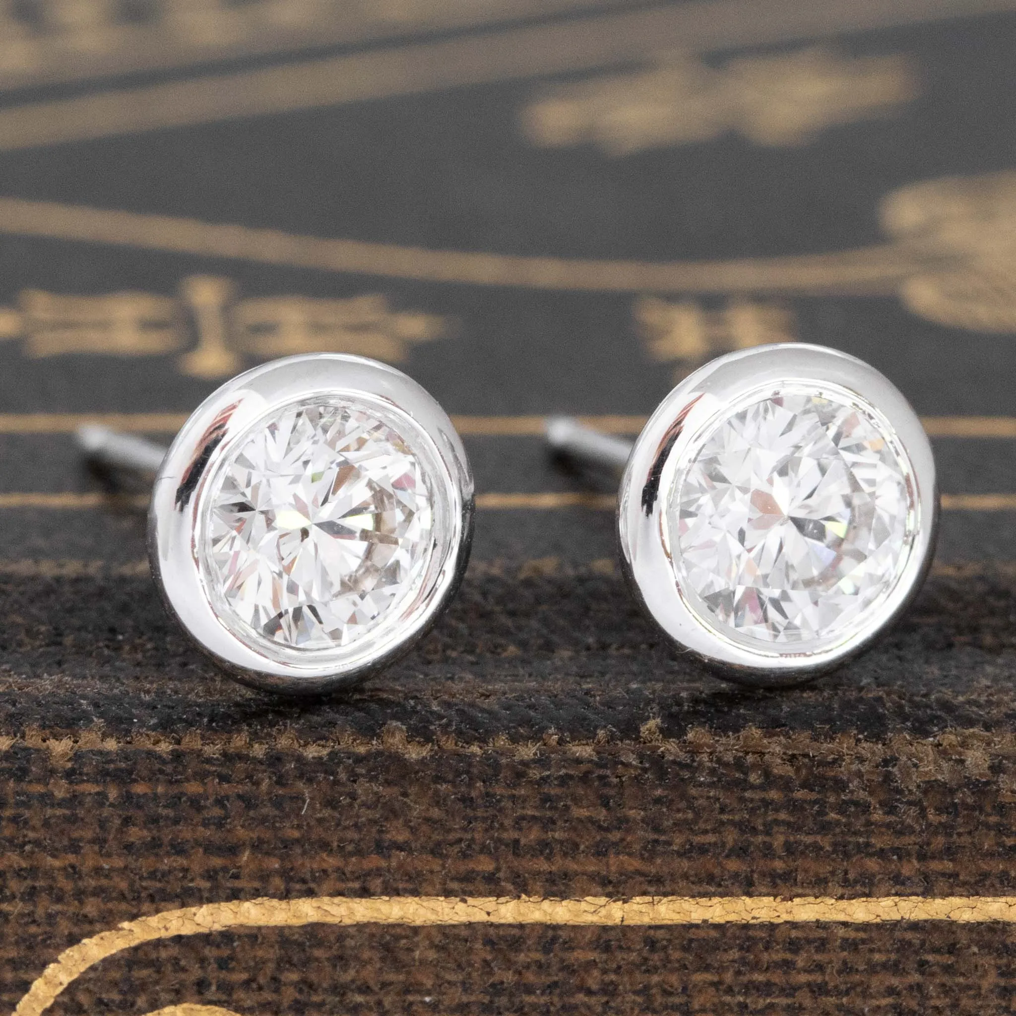 1.20ctw Round Brilliant Cut Diamond Bezel Stud Earrings