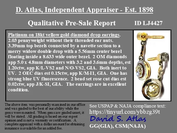 1.25ctw Antique Dormeuse OEC Diamond Earrings