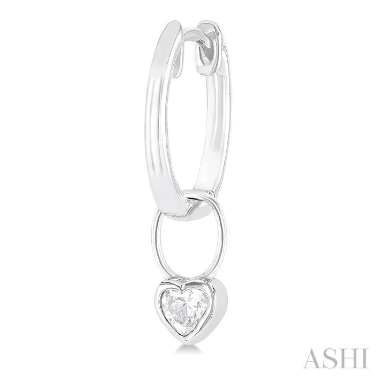 1/3 ctw Bezel Set Heart Cut Diamond Huggie Earrings in 10K White Gold