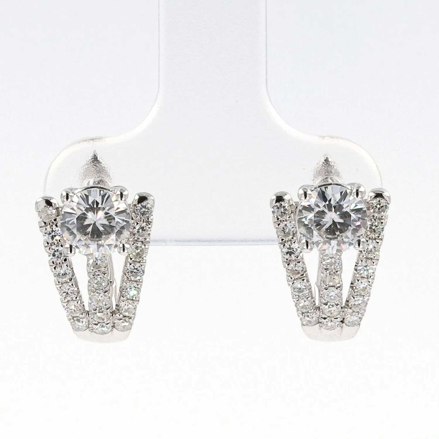 1.38 CTW DEW Round Near-Colorless Moissanite Three-Row Hoop Earrings in 14K White Gold
