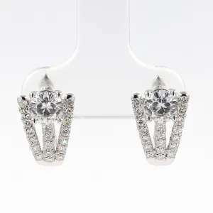 1.38 CTW DEW Round Near-Colorless Moissanite Three-Row Hoop Earrings in 14K White Gold