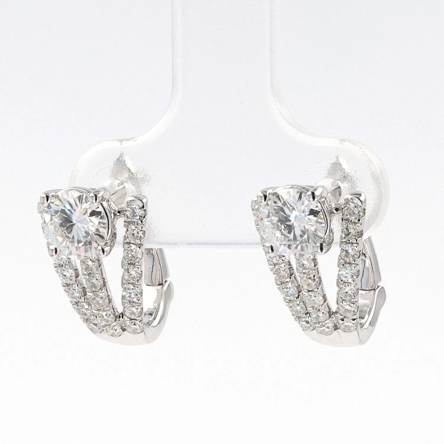 1.38 CTW DEW Round Near-Colorless Moissanite Three-Row Hoop Earrings in 14K White Gold