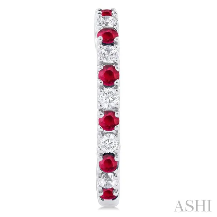 1/4 ctw Petite 1.80 MM Ruby and Round Cut Diamond Precious Fashion Huggies in 10K White Gold
