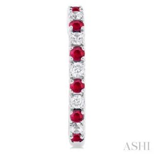 1/4 ctw Petite 1.80 MM Ruby and Round Cut Diamond Precious Fashion Huggies in 10K White Gold
