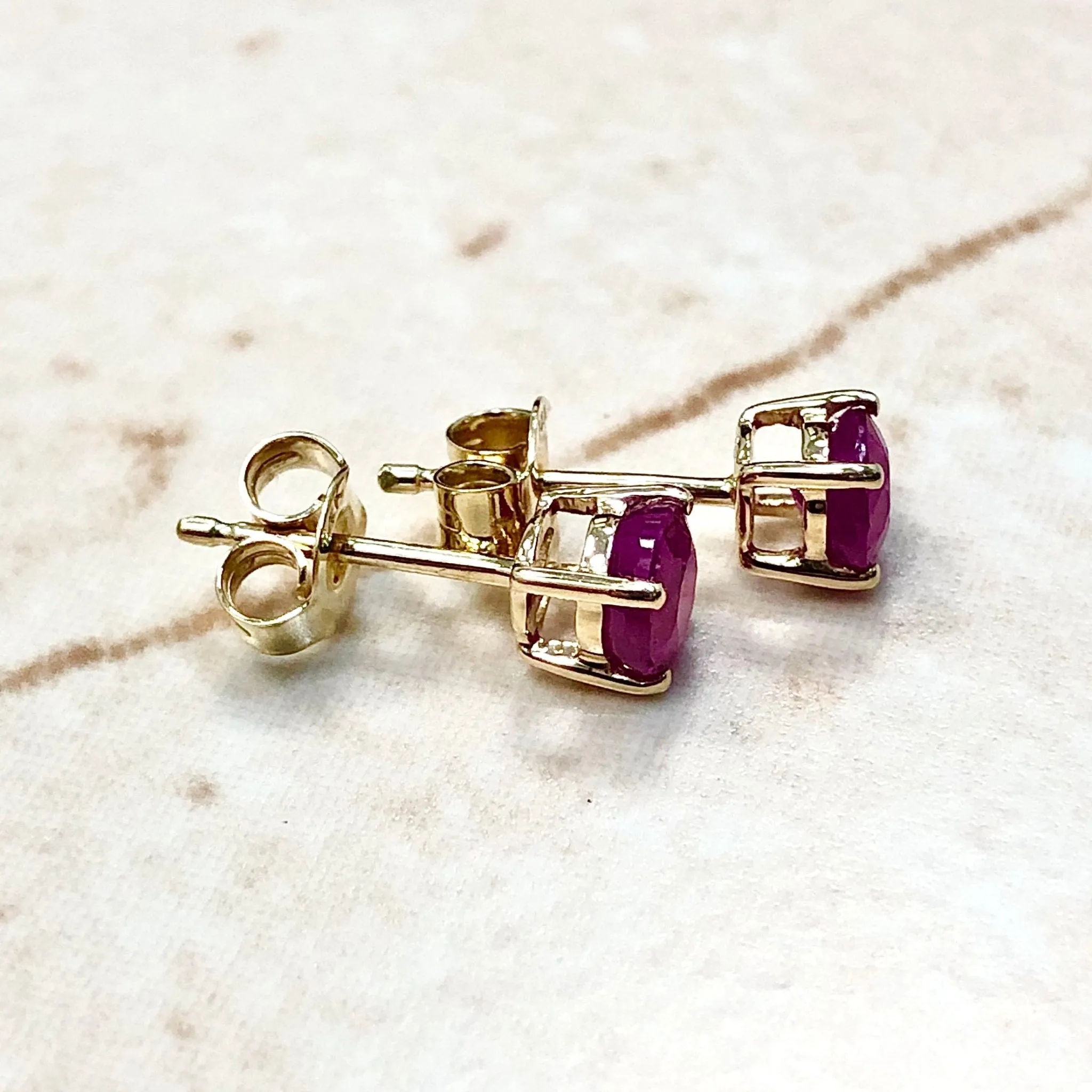 14 Karat Yellow Gold July Birthstone Natural Round Ruby Stud Earrings
