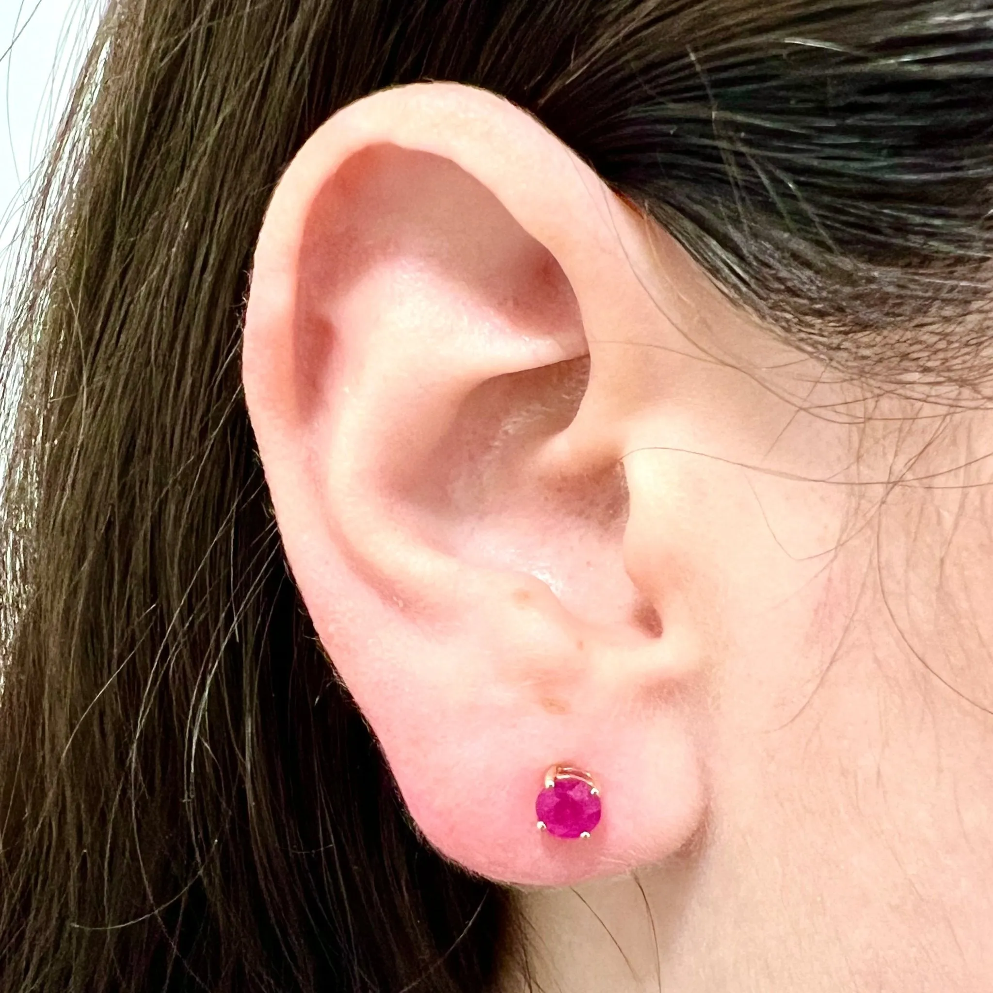 14 Karat Yellow Gold July Birthstone Natural Round Ruby Stud Earrings