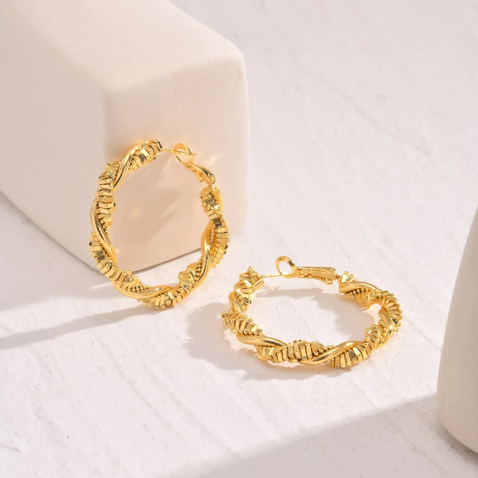 14k Deluxe Textured Spiral Hoop Earrings
