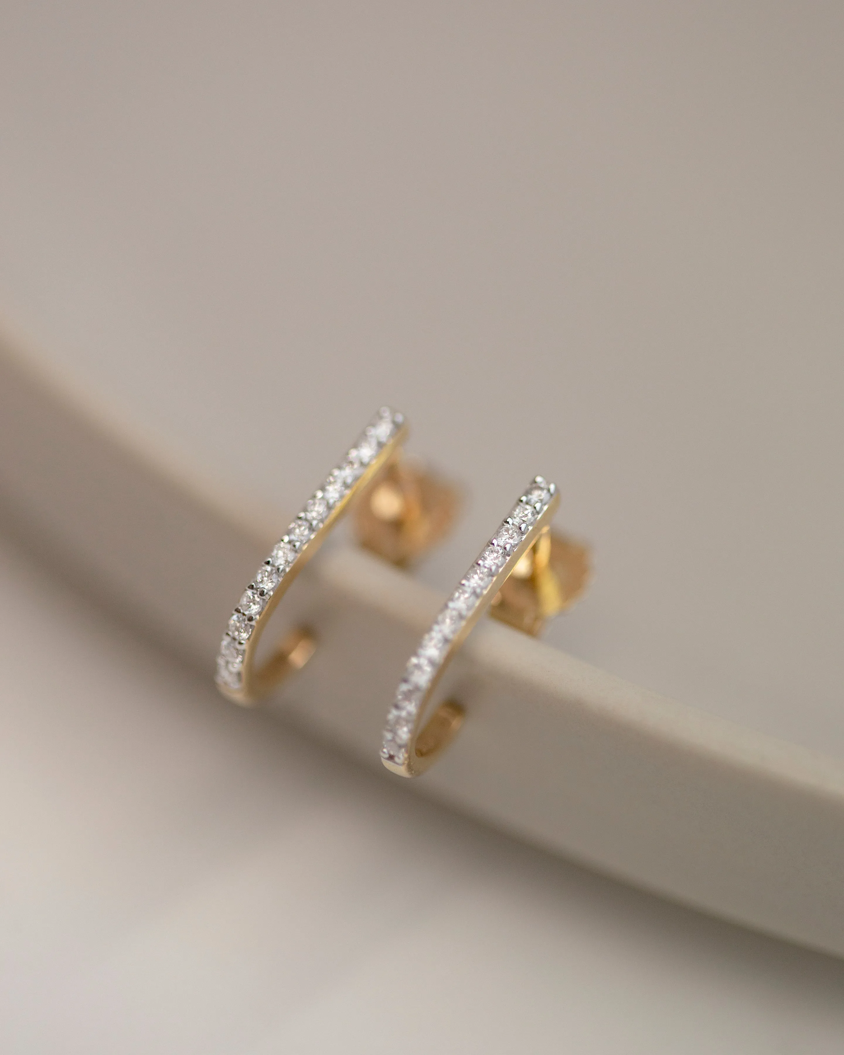 14k Diamond Half J-Hoop Earrings