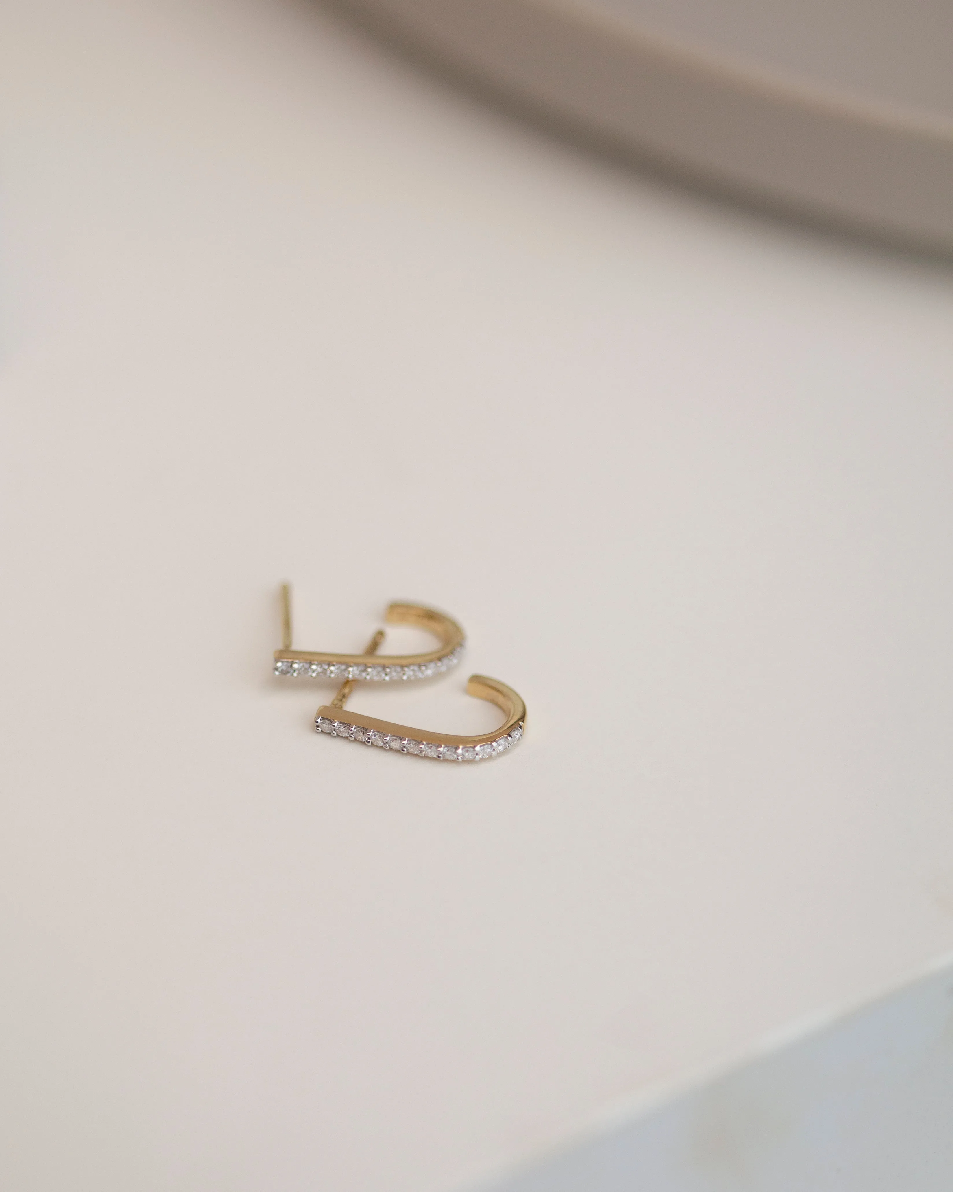 14k Diamond Half J-Hoop Earrings