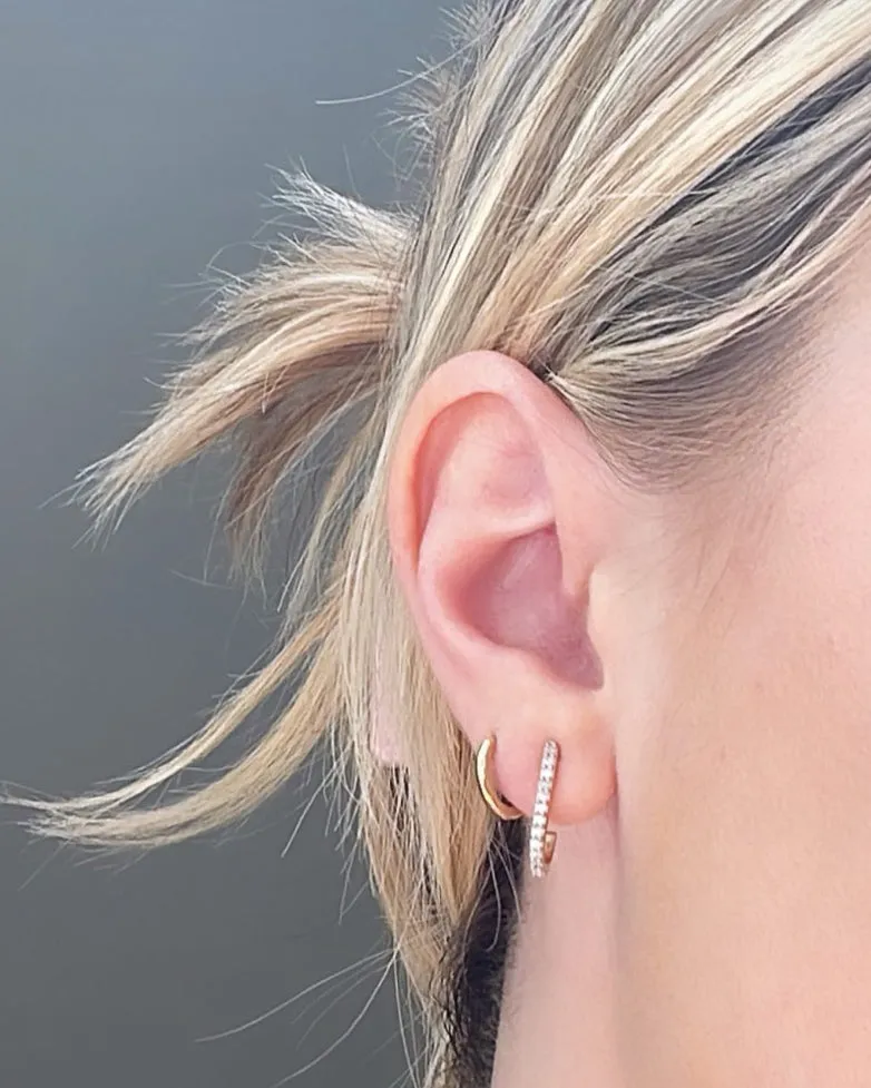 14k Diamond Half J-Hoop Earrings