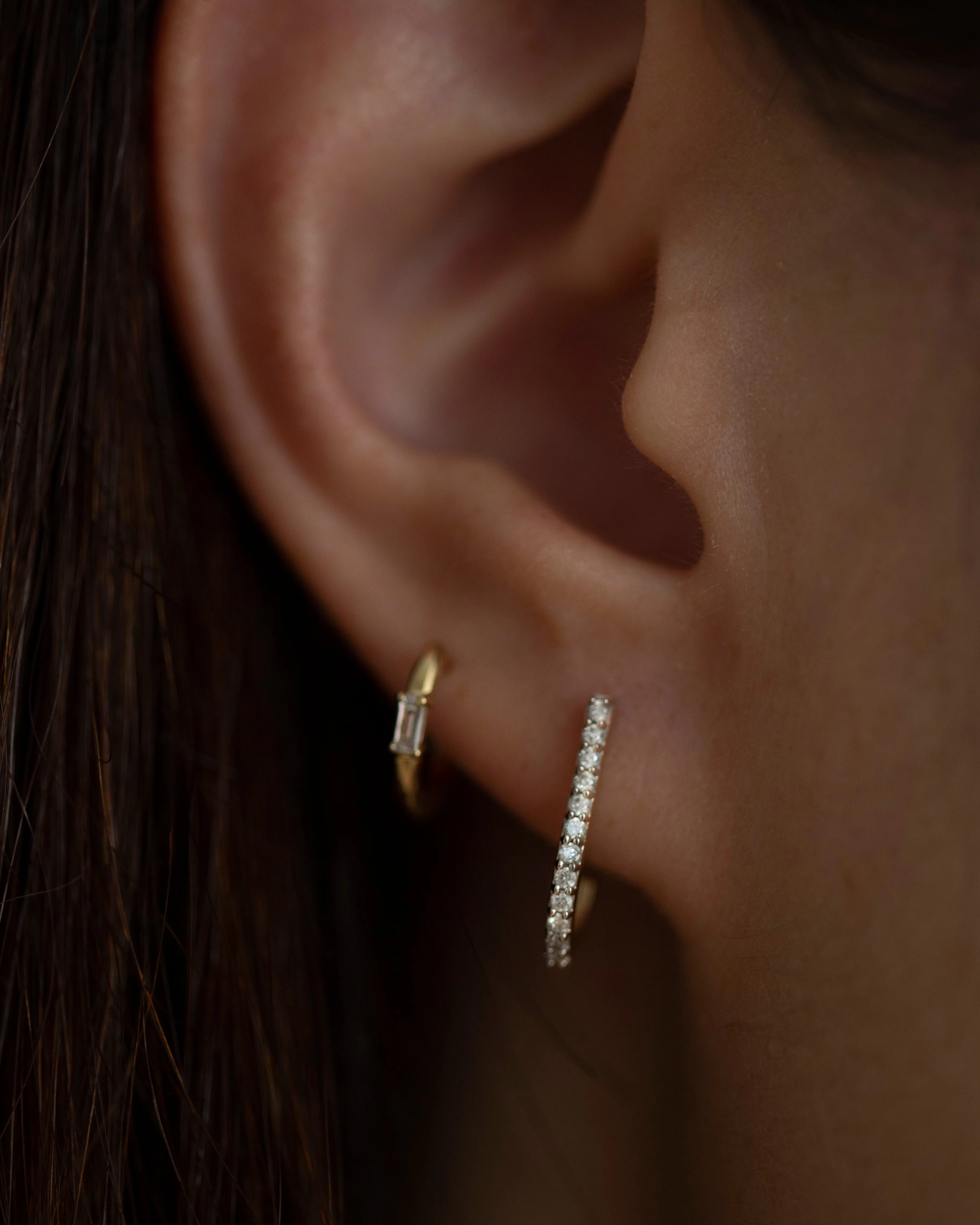 14k Diamond Half J-Hoop Earrings