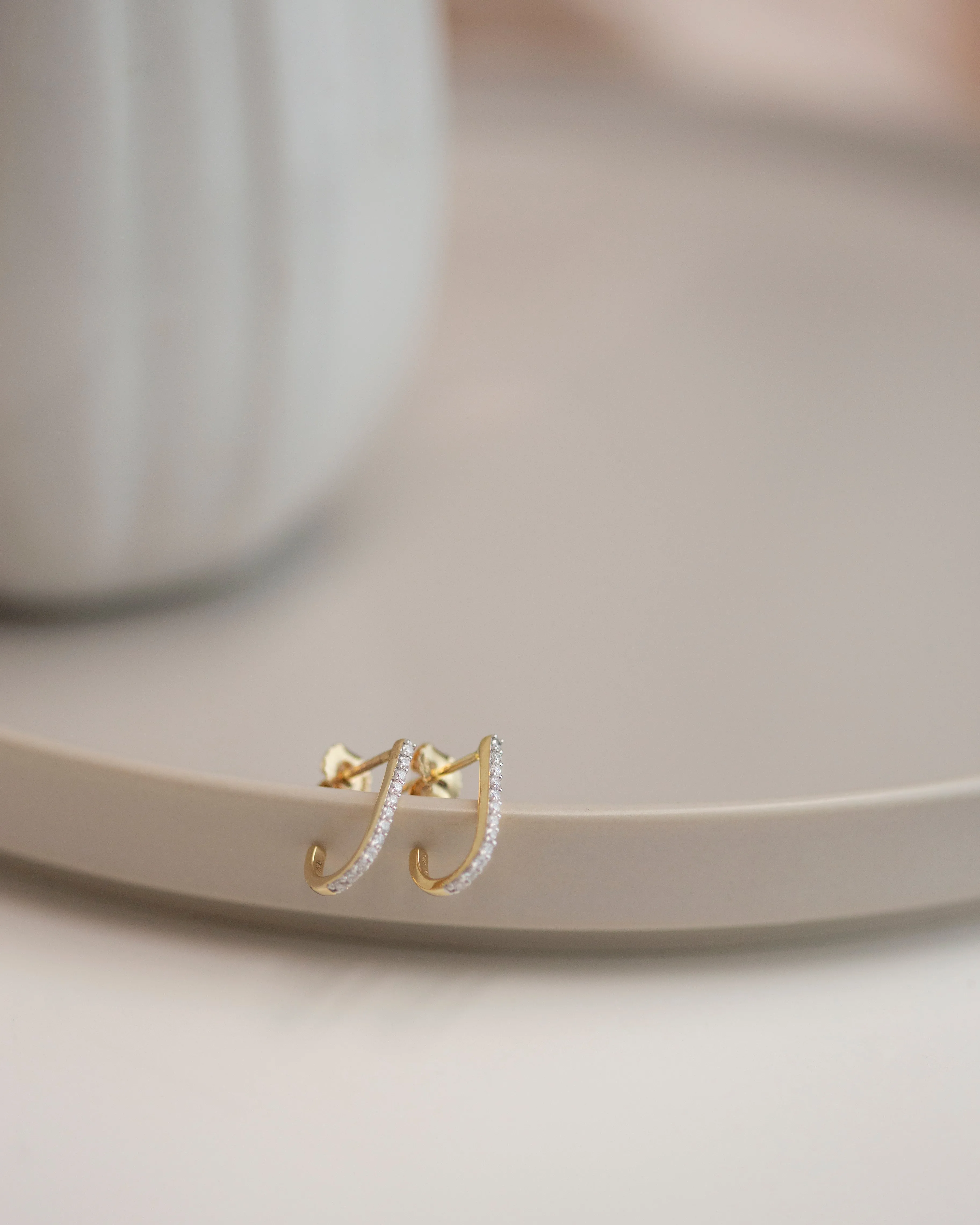 14k Diamond Half J-Hoop Earrings