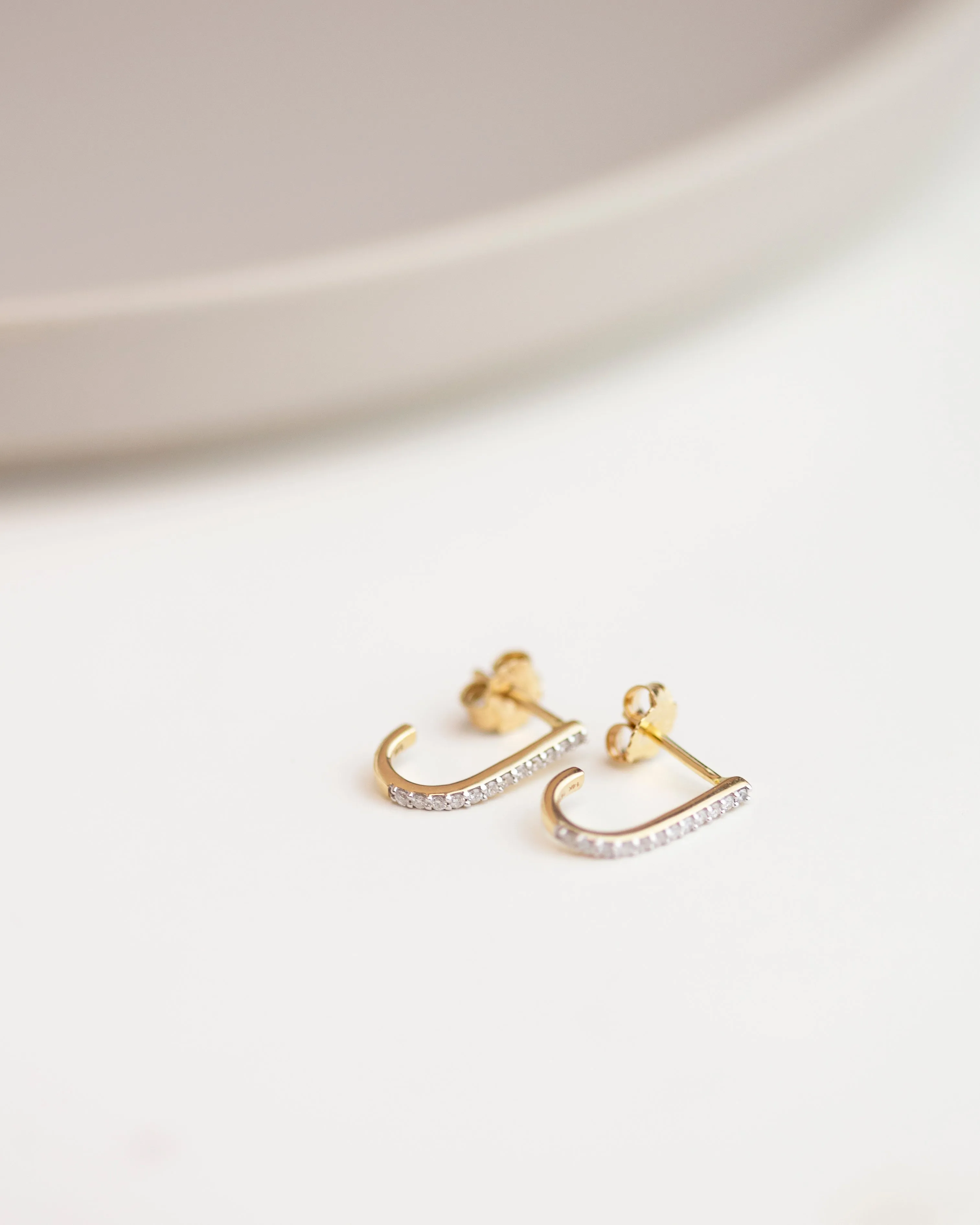 14k Diamond Half J-Hoop Earrings