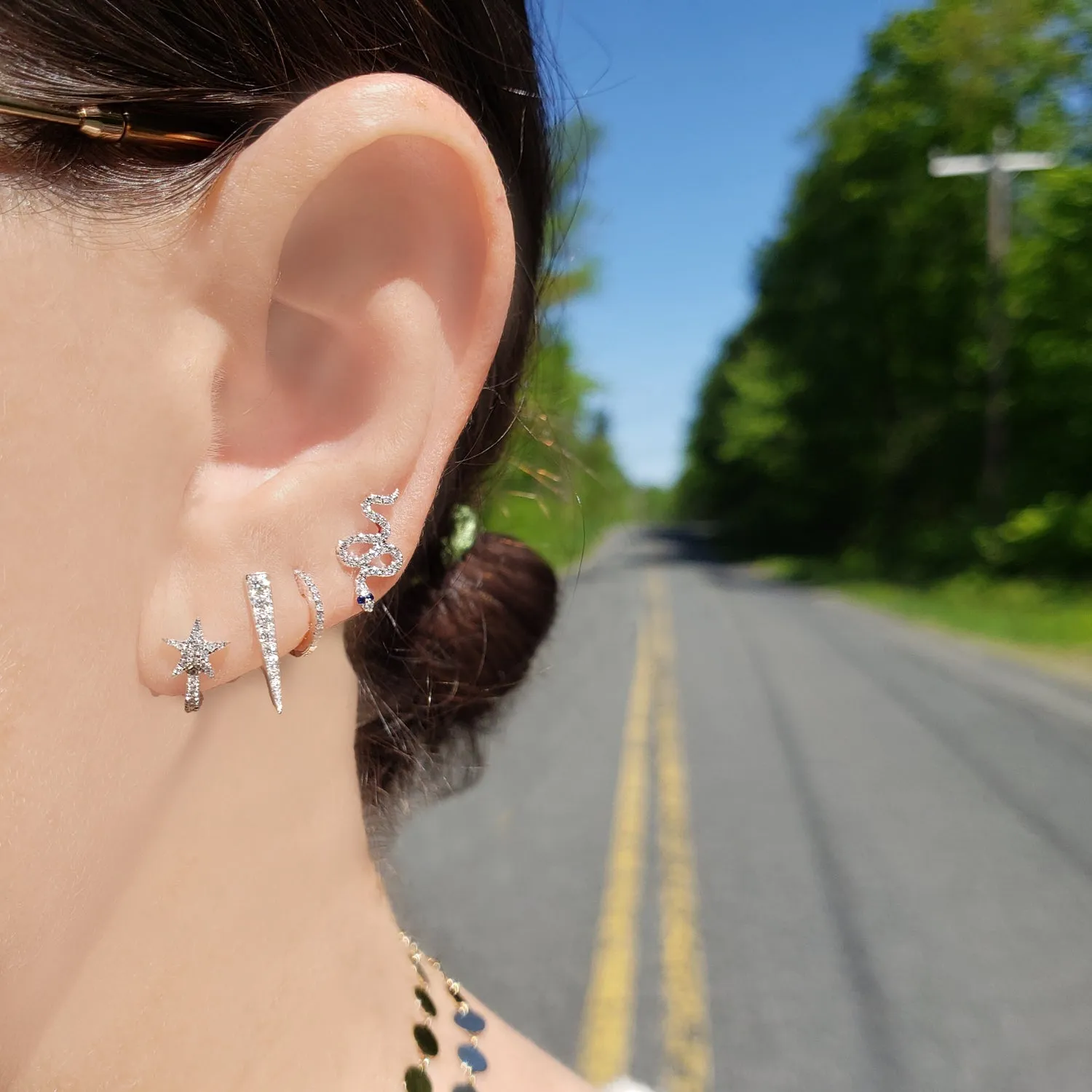 14K Gold & Diamond Snake Stud Earring