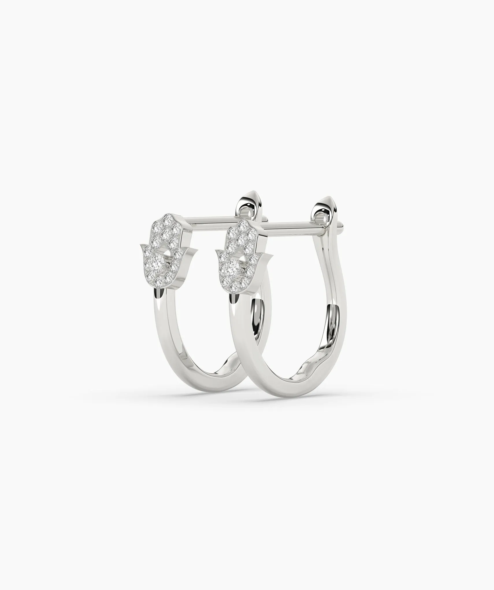 14K Gold Diamond Hamsa Huggie Earrings