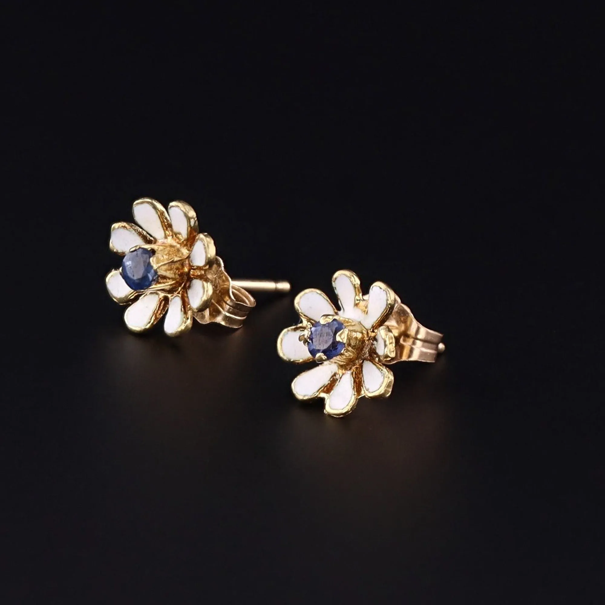 14k Gold Enamel Flower Earrings | Vintage Enamel Flower Earrings