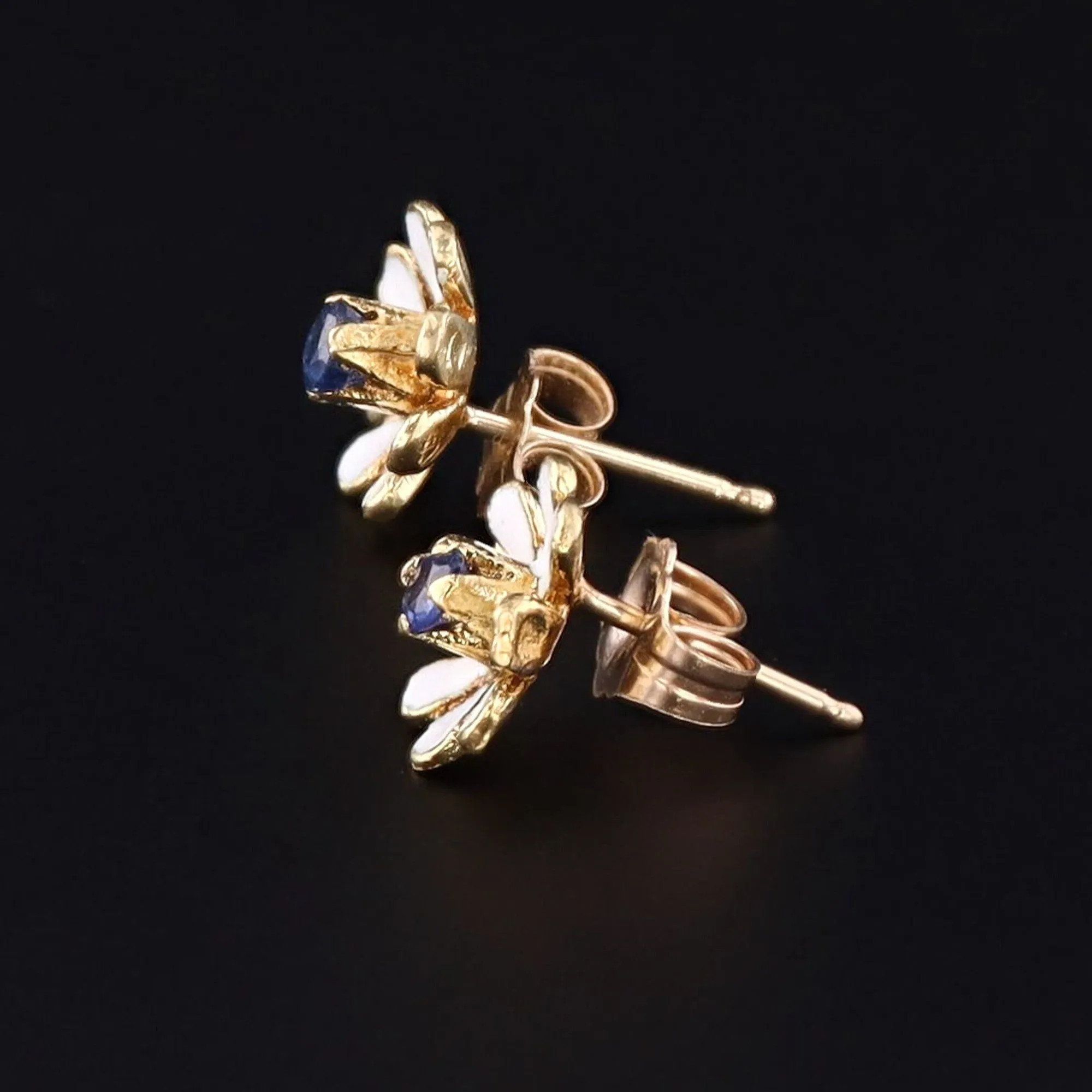 14k Gold Enamel Flower Earrings | Vintage Enamel Flower Earrings
